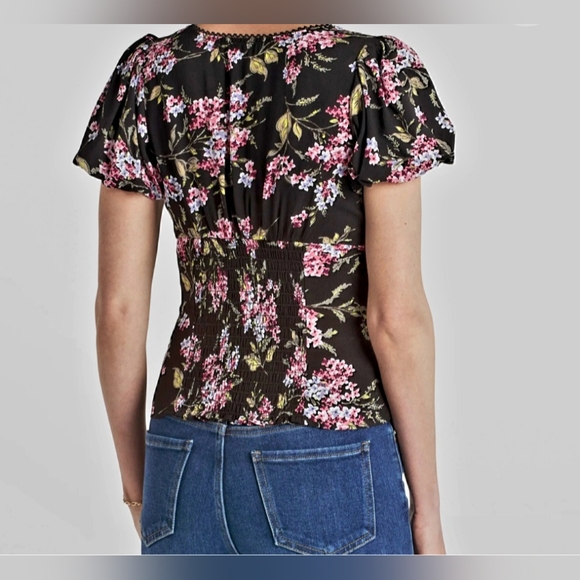 The General Good Black Floral Fitted Button Down Blouse, Size Medium - Picture 2 of 5